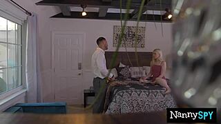 Nanny drops act horny blonde rides boss monster cock now!