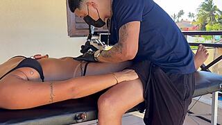 tattoo session turns bisexual orgy on mansion balcony