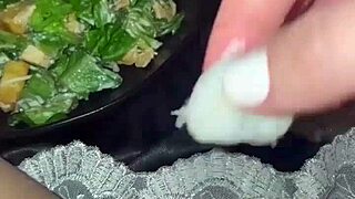 Arab stepsis rips clothes extreme food dildo pussy masturbation orgasm