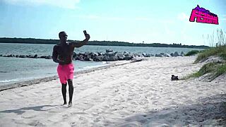 we couldn't resist fucking on the beach, her taking my big black cock doggystyle outdoors