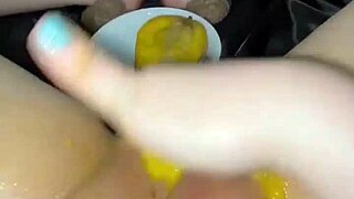 Arab stepsis rips clothes extreme food dildo pussy masturbation orgasm