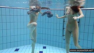 shaved bigtits brunette teen pussy teased underwater shower