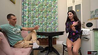 Nympho Wife Cheats in Kitchen with Husband's Friend Doggy Style Cumshot