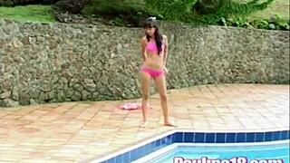 paulina 19 rubs swollen clit and pussy hard poolside