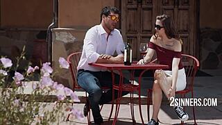 Young babe's outdoor pov blowjob ends in creampie