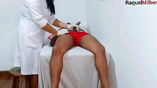 brazilian milf nurse in lingerie watches tattooed patient blowbang orgasm