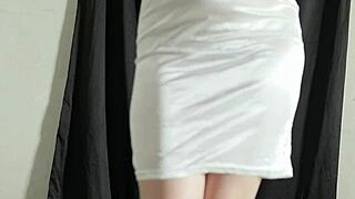 Peeking at thick indonesian babe changing in silk satin dress wet pussy exposed