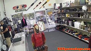 pawnshop babe rims ass close-up then sucks cock for facial