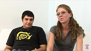 smoking brunette girlfriend rides stranger rough while bf watches her tight pussy