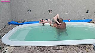 stroking by the pool then pounding two hotties with creampie finishes