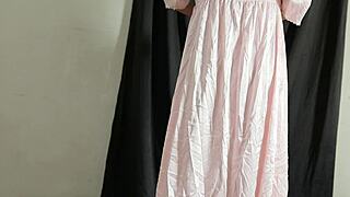 Peeking at thick indonesian babe changing in silk satin dress wet pussy exposed