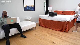 Petite blonde maid emma rosie handles bbc stretching session gp3332