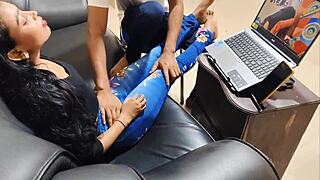 Neha sucks husband's friend cock after movie for rough creampie ride