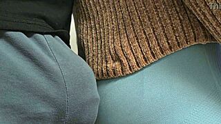 hey soaked pants dude rubs dick on subway girls tights till public cum