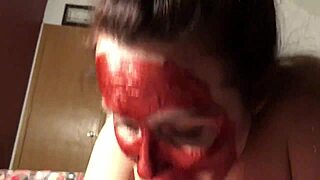 BBW Sucks XL Uncut Cock Masked Redhead