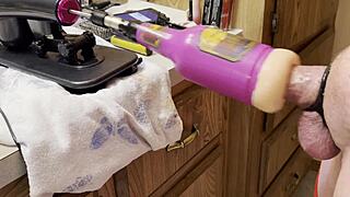 Huge cumshot blasts from fuck machine's anal stroker pov finale!