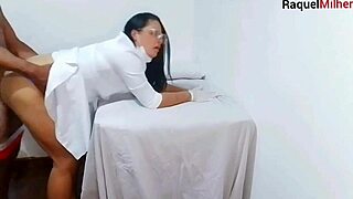 brazilian milf nurse in lingerie watches tattooed patient blowbang orgasm