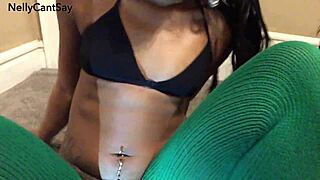 exotic ebony sways her hairy natural tits and big ass seductively