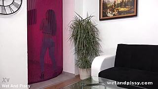 sexy ballerina teases with toys in wet solo ballet