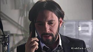 hubby cheats banging bound redhead's huge tits with rough anal gagging