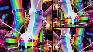 Bar counter overflows with messy cum dripping from shiny high heels