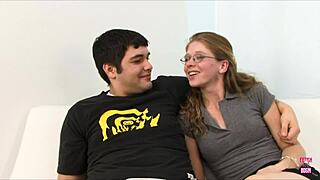 smoking brunette girlfriend rides stranger rough while bf watches her tight pussy