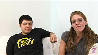 smoking brunette girlfriend rides stranger rough while bf watches her tight pussy