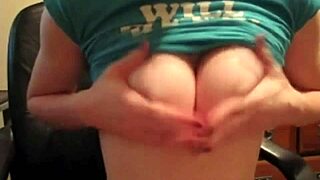 tiny redhead slut flashes small tits closeup on cam sucking licking orgasm