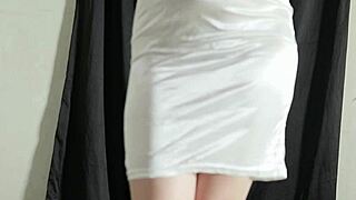 Peeking at thick indonesian babe changing in silk satin dress wet pussy exposed