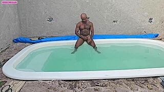 stroking by the pool then pounding two hotties with creampie finishes