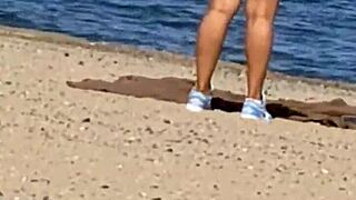 juicy asian cameltoe teasing on beach