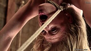 blonde slave hogtied choked gagged in kinky lesbian bondage!