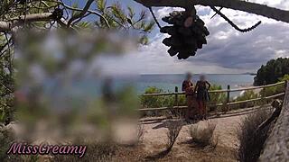 French Girl on Beach Helps Stranger Cum in Mouth After Dick Flash Caught