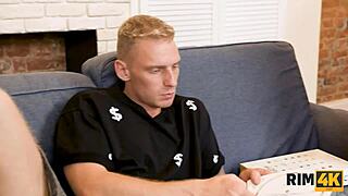 redhead teen rims ass then spreads shaved pussy for hard fuck