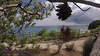 French Girl on Beach Helps Stranger Cum in Mouth After Dick Flash Caught