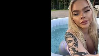 gringa flaunts her massive tits by the pool