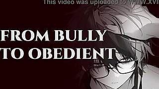 Bully moans pathetically under blackmail obedience