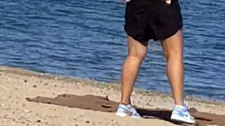 juicy asian cameltoe teasing on beach