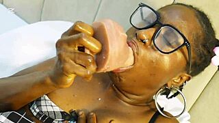 horny ebony teen crams huge dildos in pussy