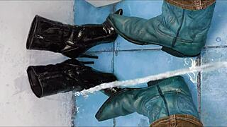 Pee Soaking Ankle Boots Dripping Wet Fetish