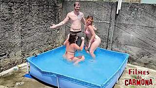 two hot white chicks bareback pool sex with big cocks?