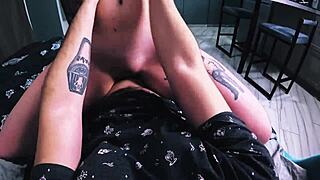 A Tall Tattooed Slut Rides Cock Hard With Moans And Wet Pussy Closeups