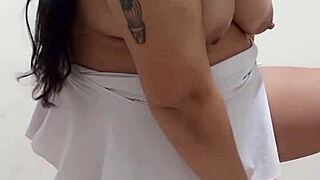 Chubby Brazilian Sits on Dildo Front and Back Warns Orgasm