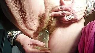granny's hairy beaver craves that thick dildo pounding deep