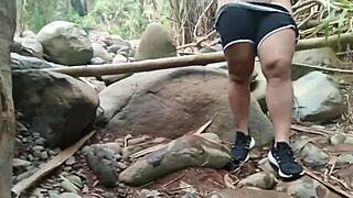 Alexachris20's final outdoor anal romp breaks her ass in woods