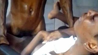 skinny african teen slut bent over for muscular monster cock doggystyle pounding