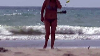 stepmom on beach: excited fingering for you stepson cum in hairy pussy?