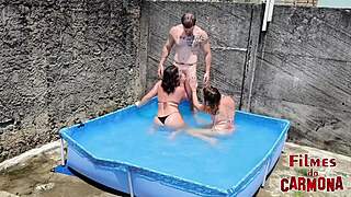 two hot white chicks bareback pool sex with big cocks?