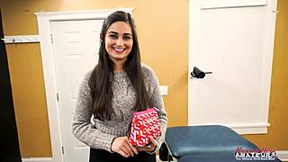 hairy brunette coed elliot bends over for sloppy deepthroat and greedy cum swallow