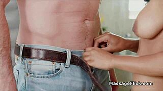 Big Tit Black Masseuse Fingers and Blows Cock in Shower
